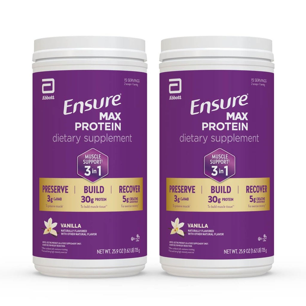 Ensure Max Protein 3-in-1 Protein Powder | Protein to Build Muscle Tissue* | Creatine for Workout Recovery* | HMB for Muscle Preservation* | Daily Supplement Powder | Vanilla