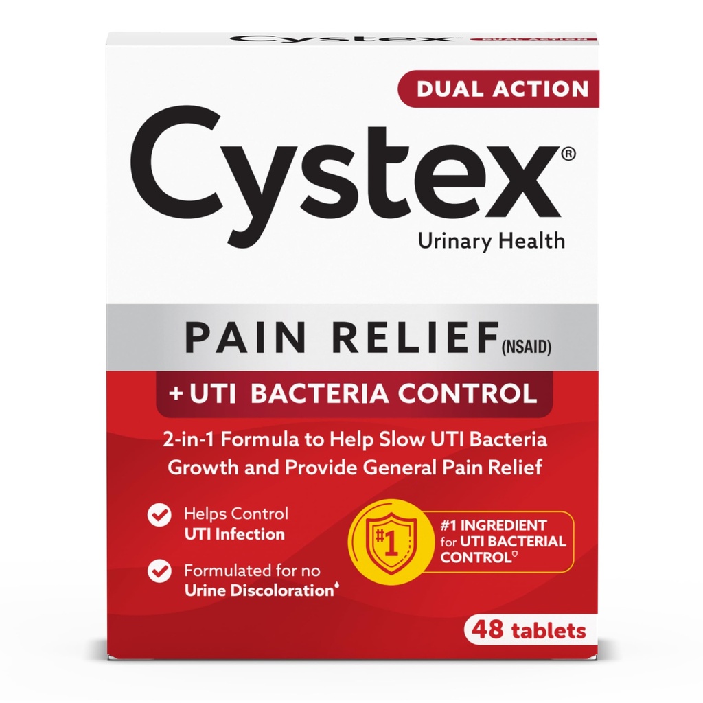 Cystex Dual-Action UTI Pain Relief Tablets - Fast-Acting Urinary Pain Relief for Burning, Urgency, & Discomfort - Methenamine & Sodium Salicylate Formula - Non-Staining, UTI Support - 48 Count