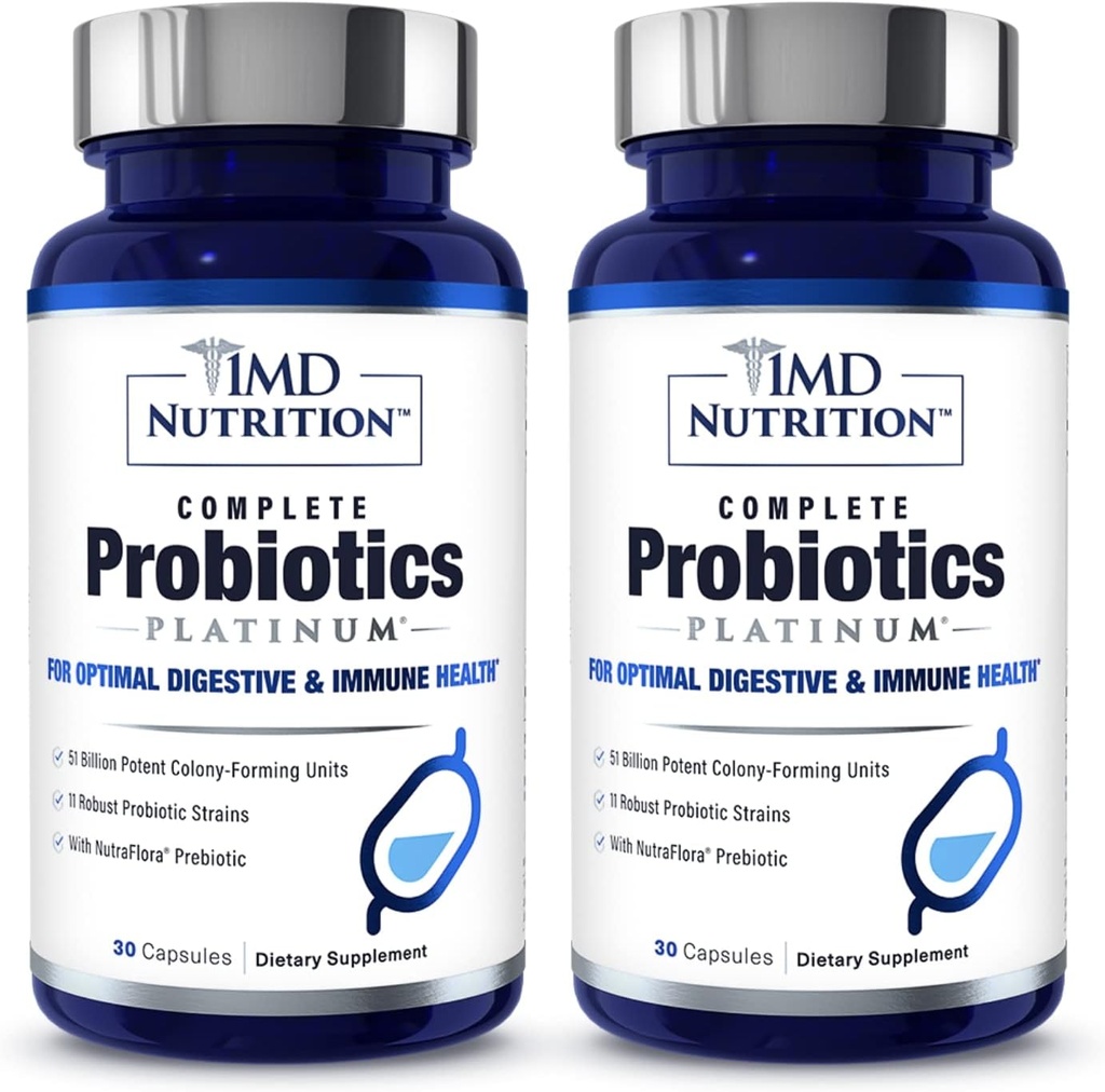 1MD Protogens Platinum | รองรับสุขภาพแบบไดเรกทีฟ | กับยาปฏิชีวนะแบบนูรชีต 51 บิลเลี่ยน ไลฟ์ CFU 11 สตราฟินส์, Dairy-free-free | 30 capsble (Pack)