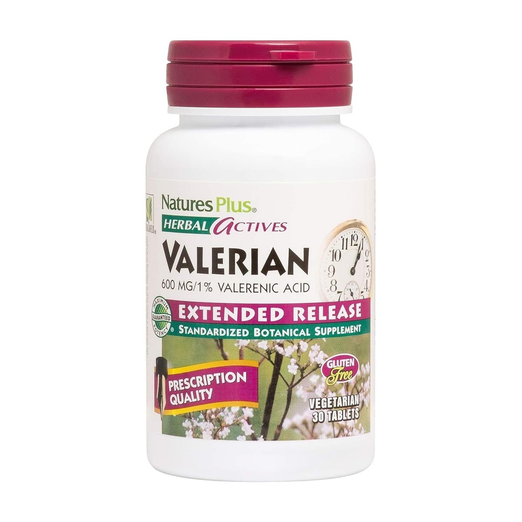 NaturesPlus Herbal Actives Valerian 600mg Extended Release - 30 Tablets - Vegetarian, Gluten Free - 30 Servings