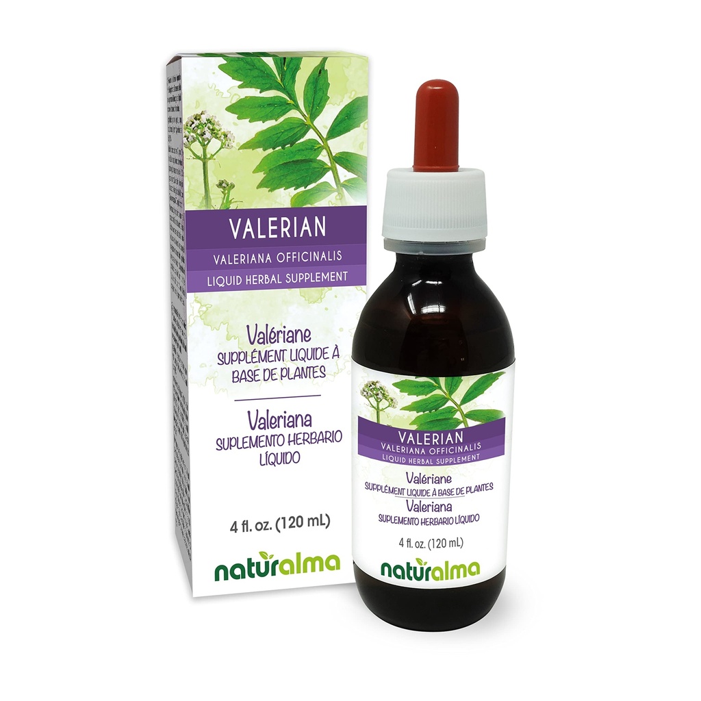 Naturalma Valerian (Valariana officinalis) Root Alcohol-Free Tincture - 4 fl oz Liquid Extract in Drops - Herbal Supplement - Vegan