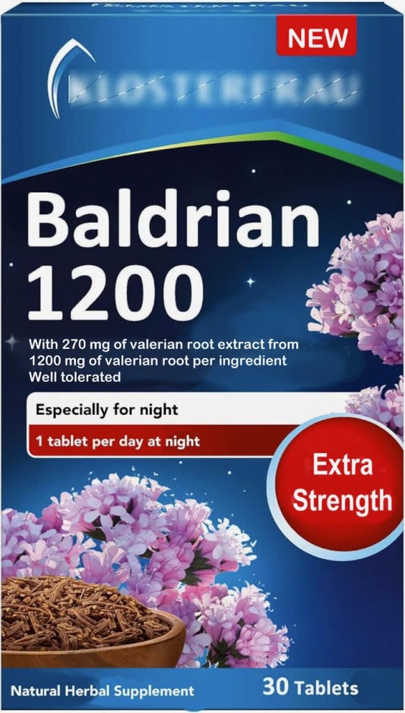 Baldrian 1200, with Valerian Root Dry Extract, Vegan, Lactose-Free, 30 Tablets