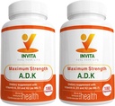 INVITA ADK - Vitamins A1, Vitamin D3 5000 IU & K2 MK7 Supplement - Physician Formulated Bone & Immune System Support - Gluten Free, Non-GMO - 180 Vegetarian Capsules for Men & Women
