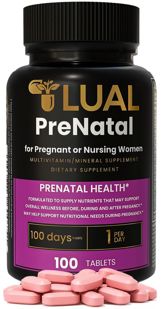 LUAL Prenatal Vitamins for Women – Prenatal Multivitamin with Folic Acid, Iron & Essential Nutrients – One Daily Pregnancy Wellness Support – 100 Tablets