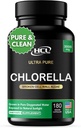 Chlorella Capsules 3000 mq - Cracked Cell Wall Blue Green Algae Supplement - Best Natural Detox Cleanse - Bitki Vitamini Minerals Chlorophyll Vegan Protein Toz Pills - Amerikada Made
