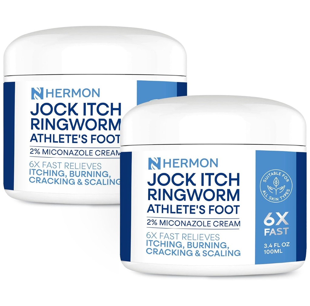 Hermon Jock Itch Antifungal Cream, Ringworm Treatment for Humans, Athlete's Foot Treatment, Ringworm Cream for Humans, Foot & Body Balm, Provides Soothing Relief-2 Pack