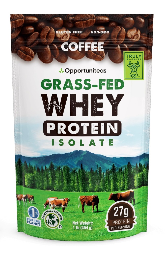 Opportuniteas Protein Coffee Powder - Zero Sugar, No Sweeteners – Grass Fed Whey Protein Isolate and Real Colombian Coffee – No Added Flavors, Clean Energy & Muscle Recovery, 1lb