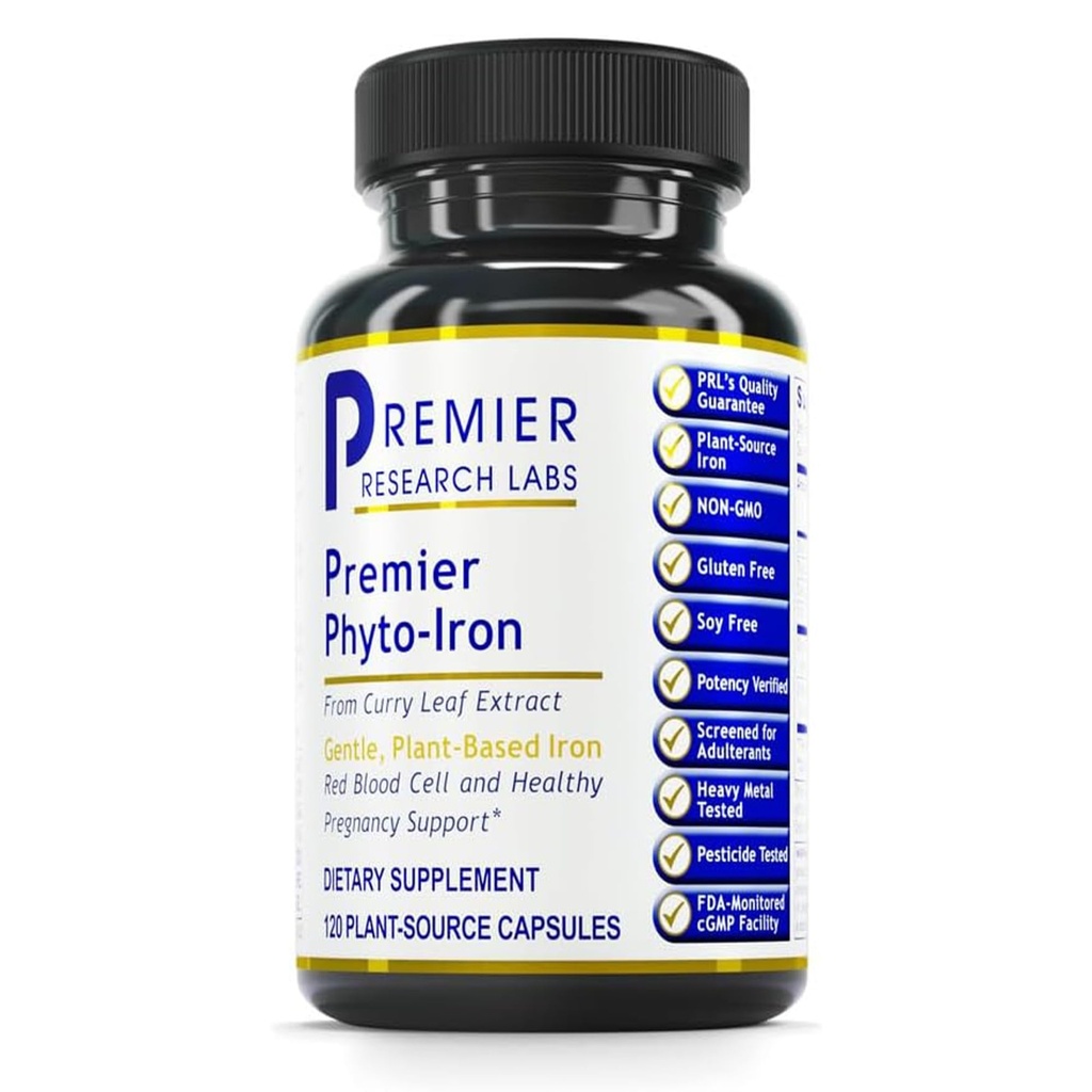 Premier Research Labs Phyto-Iron - Plant Based Iron Supplement 18mg Per Serving for Men & Women, Blood Support, Curry Leaves Supplement - 120 Vegetarian Capsules