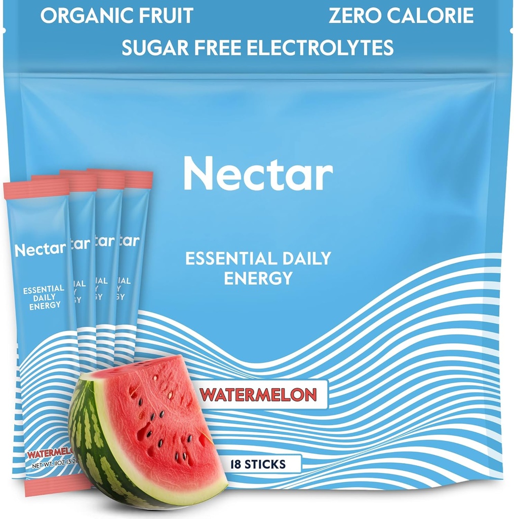 Nectar Energy Booster - Organic Caffeine, B12 & Elektroliti - Sugar Free & Zero Calorie – Zdrava kava, Energy Drink & Soda Alternative – Hidracija in energijski dodatek (Watermelon 18 Packets)