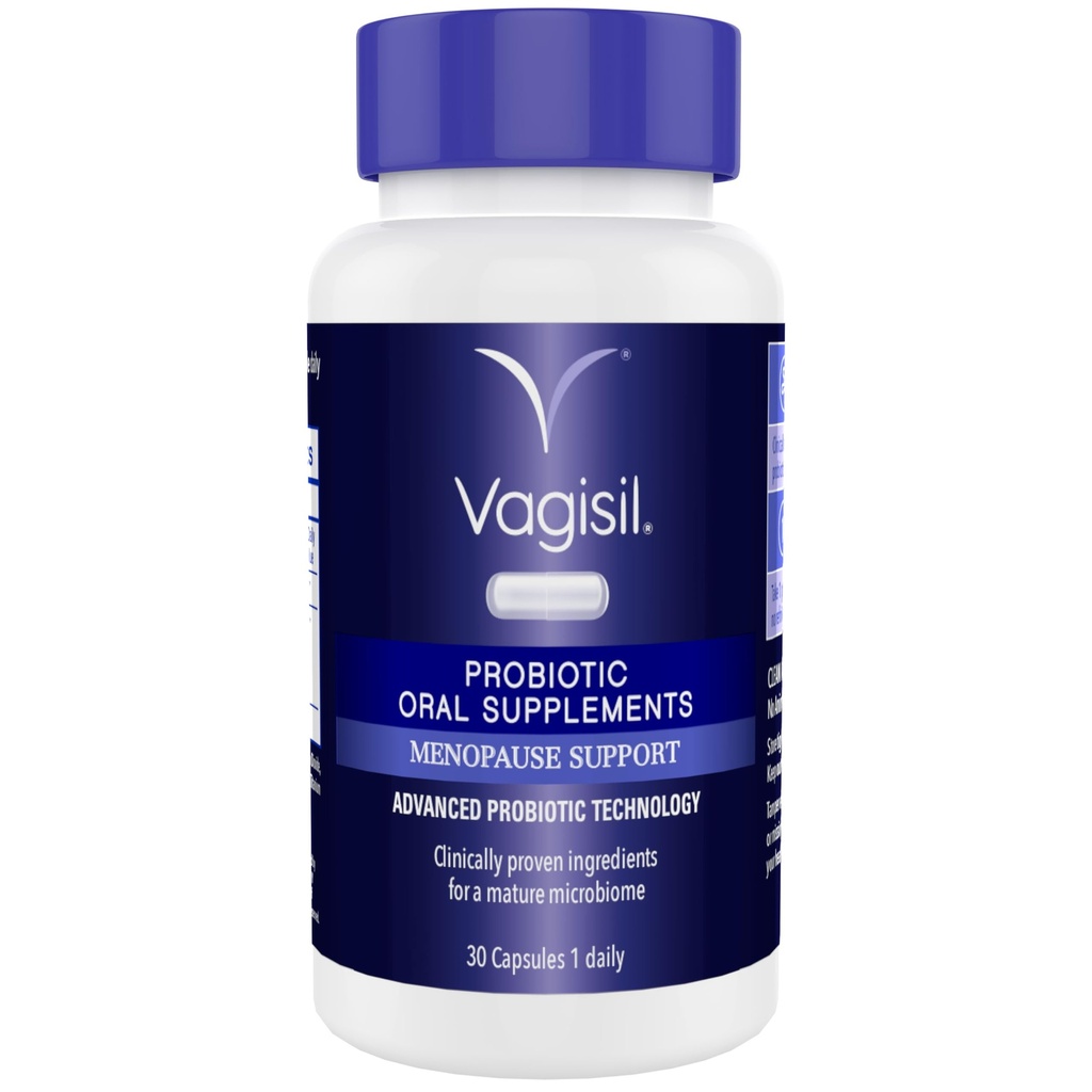 Vagisil Menopause Support Probiotic Supplement, Clinically Proven Ingredients with D-Mannose and LactoCran, Clean Formula for Mature Women, Non-GMO, Dairy-Free, 30 Capsules