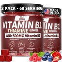 （2 Pack） Thiamine Vitamin B1 Gummies - 500g Vegan Sugar Free Thiamine Supplement, with Natural Mixed Berries Flavor for Adults & Kids (120 Counts)