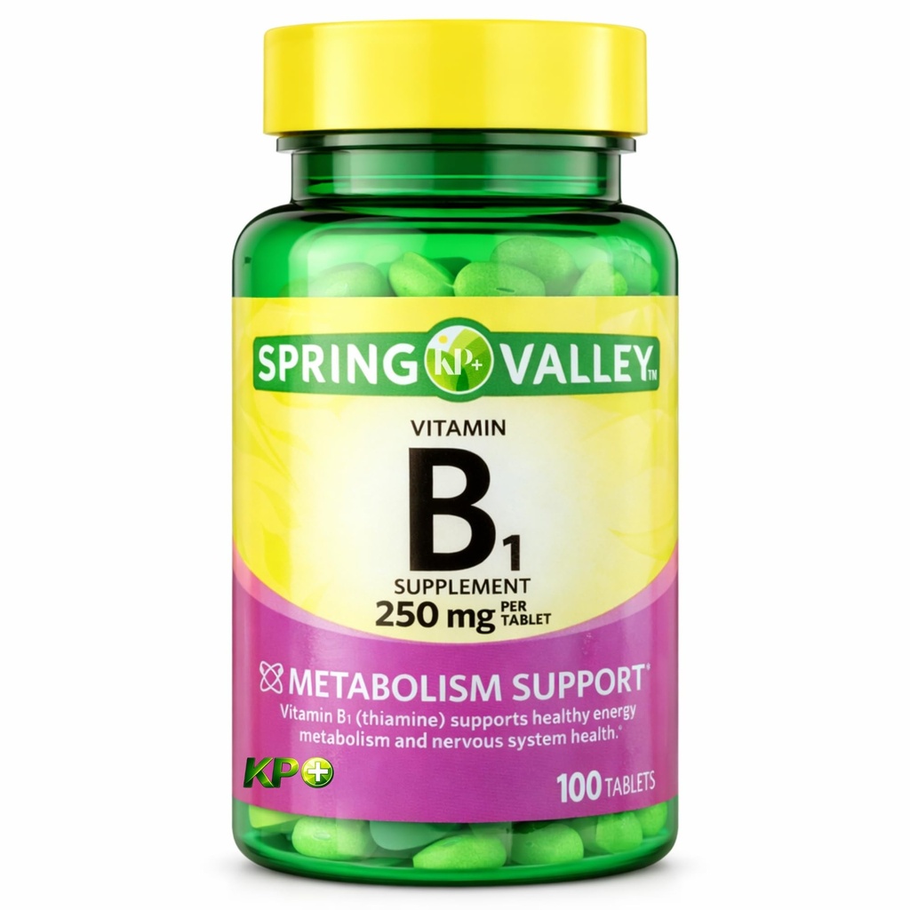 KP+ Vitamin B1 250 mg | Thiamine Supplement for Energy & Metabolism Support | 100 Tablets | Nervous System & Cellular Health | Pack of 1