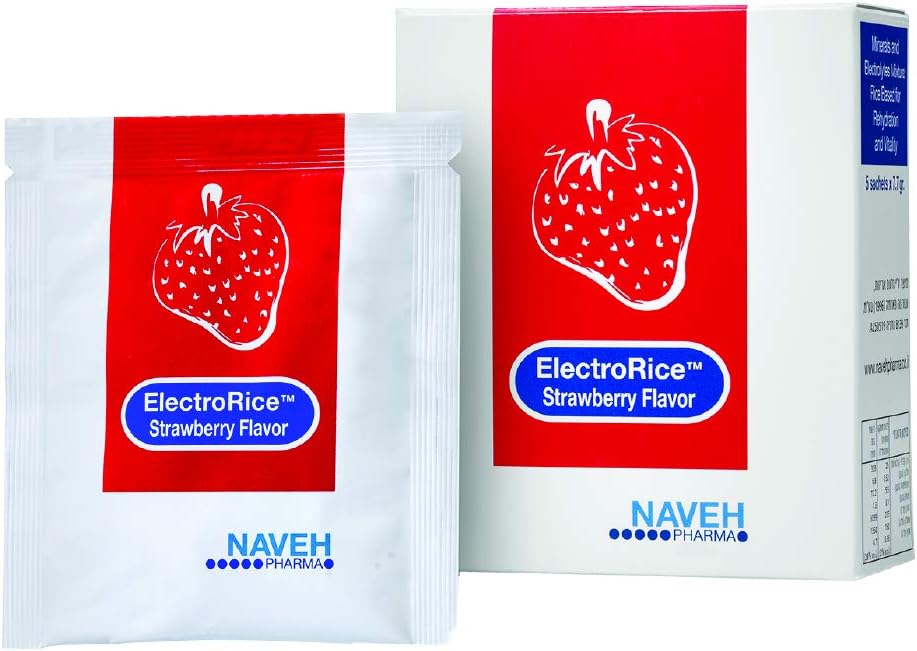 NAVEH PHARMA ElectroRice Anti-Dehydration Elektrolyt-Ergänzung Verwendung Während Bouts von Durchfall und Vomiting, natürliche Rice-Based Oral Prävention von Dehydration Kinder und Erwachsene, 5 Erdbeeren Flavored