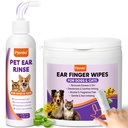 Pjordo Pet Ear Cleaner Set - Dog Ear Cleaner with Aloe Vera & Witch Hazel, Dog & Cat Ear Cleaner Solution for Soothing Ear Itching & Deodorize, Ear Wipes for Dogs & Cat Gently Removing Ear Wax & Dirt