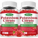 2 Pack Potassium Citrate Gummies – Potassium Supplement for Muscle Health, Leg Cramp Relief & Electrolyte Balance, Vegan, Non-GMO, Gluten-Free, Raspberry Flavor, 120 Count