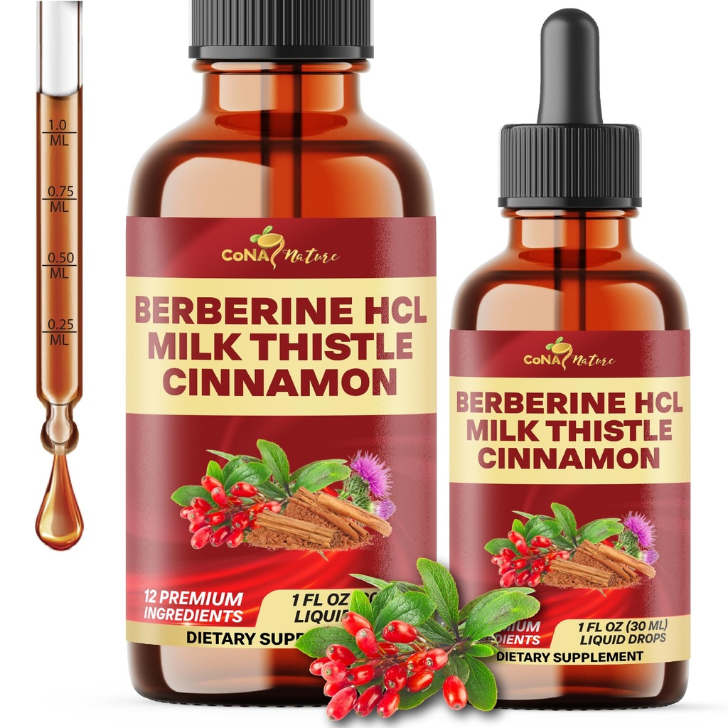 12in1 Berberine Liquid Drops with Milk Thistle, Ceylon Cinnamon, Bitter Melon, Turmeric, Aloe Vera, Ginger, Slippery Elm, Marshmallow Root & More to Digestive Health- 30 Days Supply