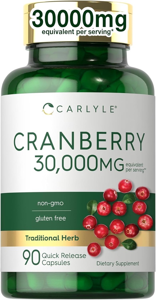 Carlyle Cranberry Supplement 14; 30.000mg 124; 90 Capsules 12.4; Non-GMO dan Gluten Free Formula 124; Cranberry Pil dari Extract Konsentrasi