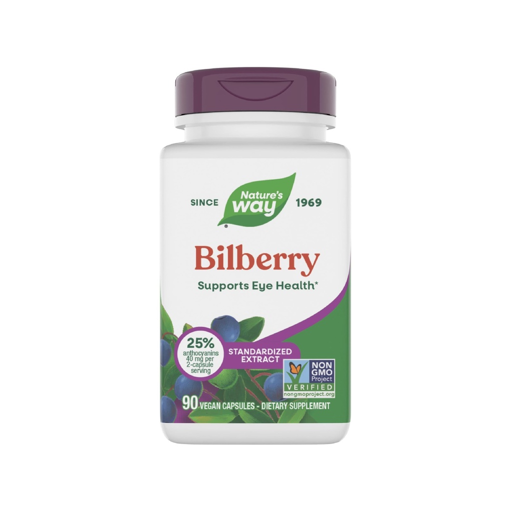 Nature's Way Bilberry Premium Extract, Supports Eye Health*, Eye Health Supplement for Adults with Black Elderberry*, Bilberry Supplement, Gluten Free, Vegan, 90 Capsules (Packaging May Vary)