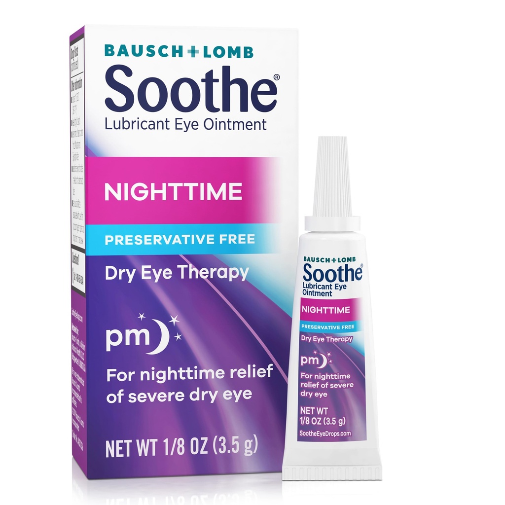 Soothe Preservative-Free Lubricant Eye Ointment, Nighttime Relief for Severe Dry & Irritated Eyes, Gentle for Sensitive Eyes, 0.12 Fl Oz