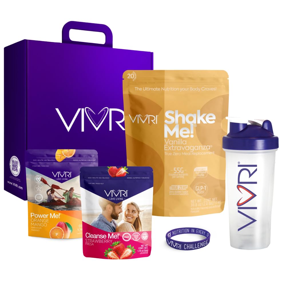 VIVRI 10-Day Challenge | Complete Nutrition System for Full-Body Health & Energy | 20 Meals with Premium Triple Protein, Coffee Alternative & Gut Cleanse | With Shaker (Shake Me! Vainilla True Zero + Cleanse Me! Strawberry + Power Me! Orange Mango)