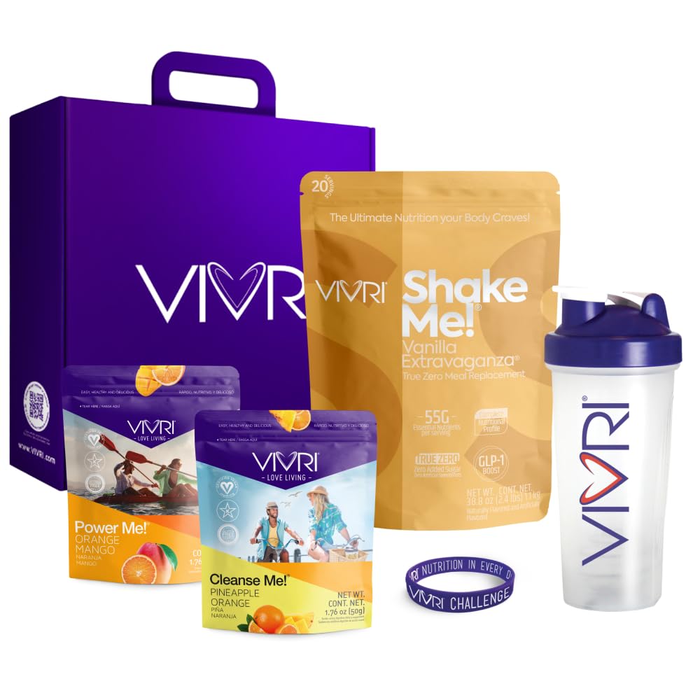 VIVRI 10-Day Challenge | Complete Nutrition System for Full-Body Health & Energy | 20 Meals with Premium Triple Protein, Coffee Alternative & Gut Cleanse | With Shaker (Shake Me! Vainilla True Zero + Cleanse Me! Pineapple Orange + Power Me! Orange Mango)