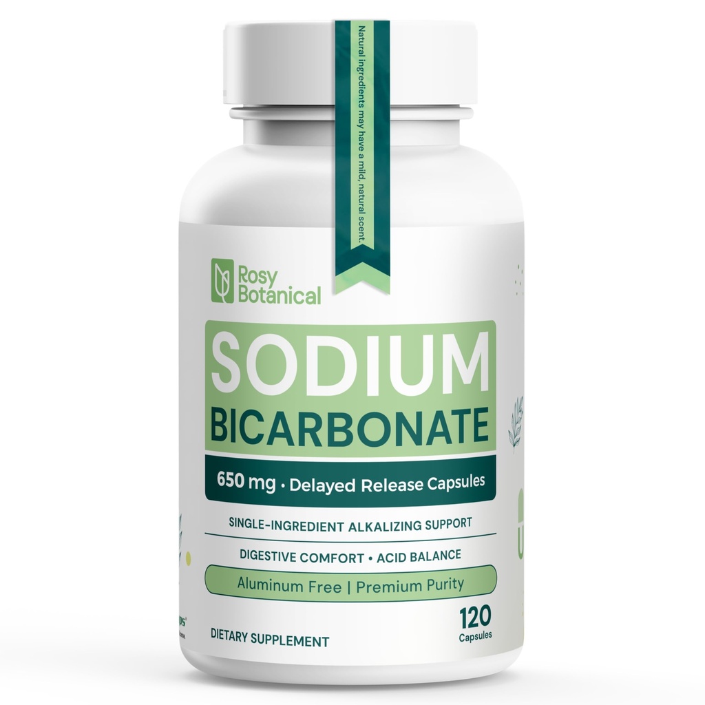 Pure Sodium Bicarbonate 650 mg Capsules - Sodium Bicarb for Alkaline Balance & Daily Wellness Support – Fast-Dissolving Bicarbonate of Soda Pills - Single Ingredient Delayed Release 120 Count