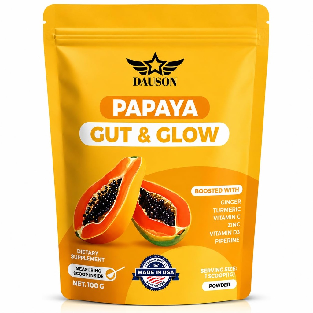 Herbal Supplement for Healthy Gut & Glowing Skin | Papaya with Ginger, Turmeric, Zinc & Vitamins | Powder | 100g | Mix with Water, Juice or Milk