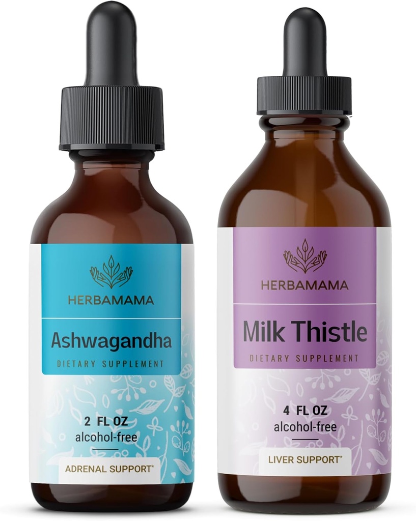 HERBAMA 허브 액체 드롭 키트 - Ashwagandha 루트 Tincture 2 fl oz & Milk Thistle Extract 4 fl oz - Vegan, Non-GMO, Sugar & Alcohol-Free - 2 Pack의 번들