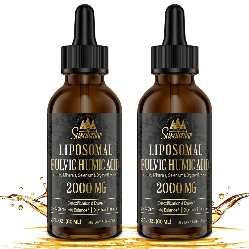 2000 MG Liposomal Fulvic Acid + Humic Acid + Trace Minerals Complex - More Potent Than Shilajit, Electrolytes Liquid Supplement with Organic Kale for Energy, Digestion, Immunity & pH Balance, 4 Oz