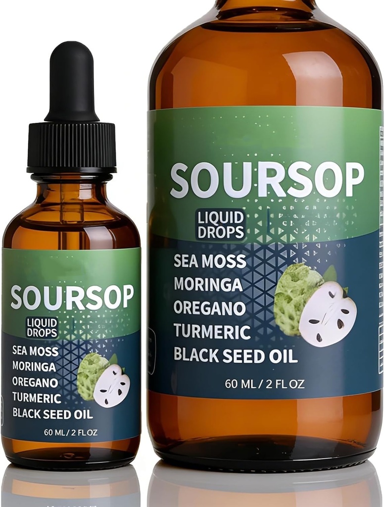 Soursop Bitters Liquid Drops with Sea Moss, Turmeric,Soursop, Moringa & Black Seed Oil | 10-in-1 Herbal Supplement for Immune Support & Energy,Vegan, Non-GMO,2oz