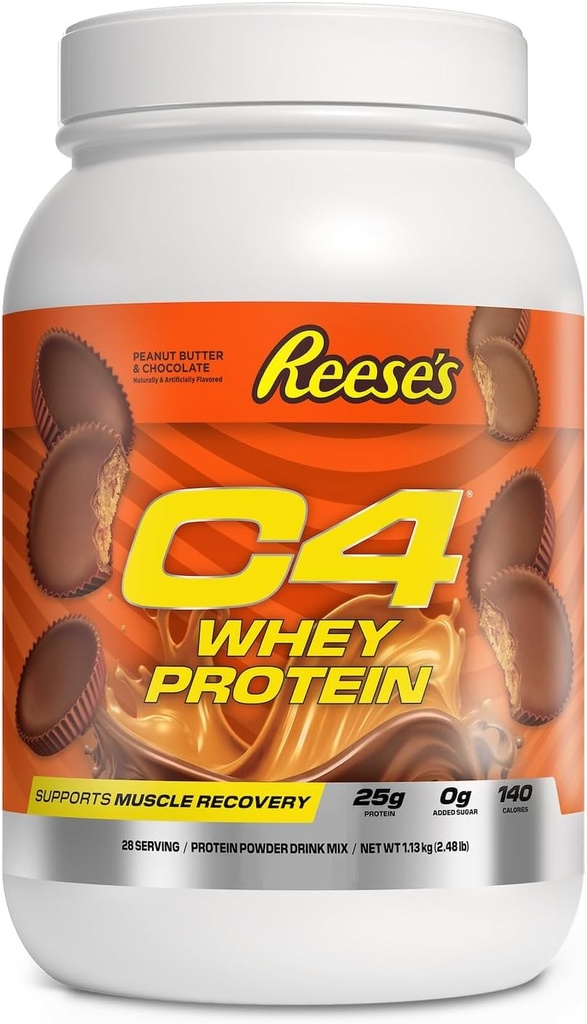 Cellucor C4 Whey Protein Powder, Reese's Futter Butter & Chocolate - 25g Protein, 0g Добавена захар, 140 калории на Сервиране, Подпомага възстановяването на мускулите, 28 Сервиси, Premium Whey за след тренировка