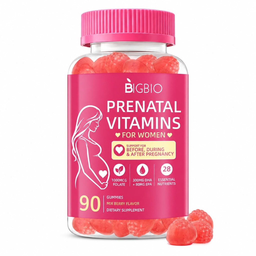 Prenatal Vitamins for Women Multivitamin Gummies w/ Methylfolate 1mg, Choline Omega-3(DHA+EPA) Iron, Postnatal Vitamins for Women Breastfeeding | Before,During & After Pregnancy,Sugar Free,Vegan,60Cts