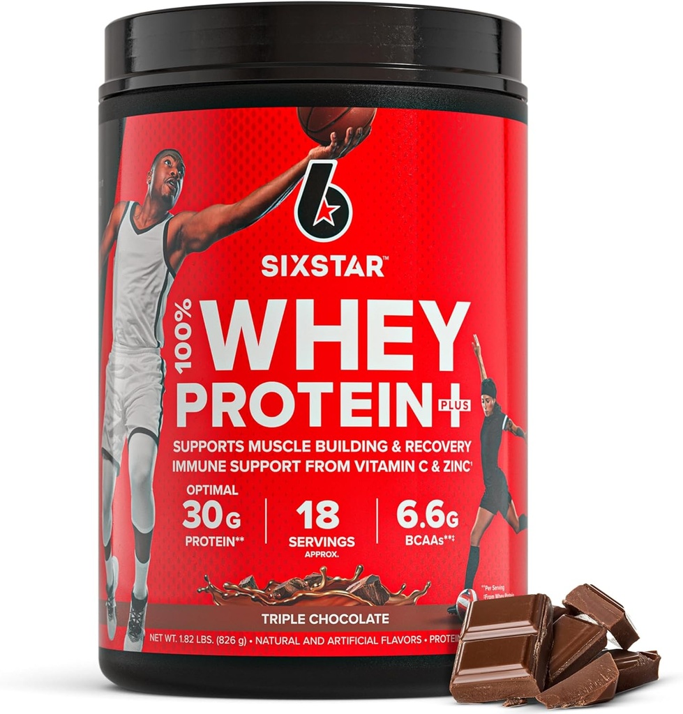 Six Star Whey Protein Toz Plus - Kas Building & Recovery Formula Whey Isolate Toz, BCAAs, 30g Protein, Immune Support - Post-Workout Supplement - Triple Chocolate, 1.8 lbs