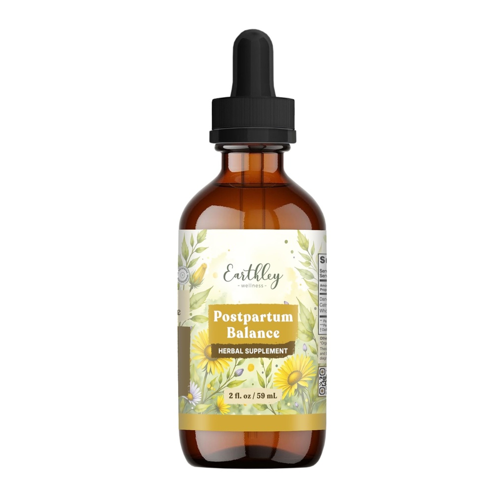 Earthley Wellness Postpartum Balance, Supports and Balances Female Hormones, Supports Postpartum Recovery, Smooths Out Mood Swings, Essential Herbs Like Dandelion Root, Catnip, & Alfalfa (2oz)