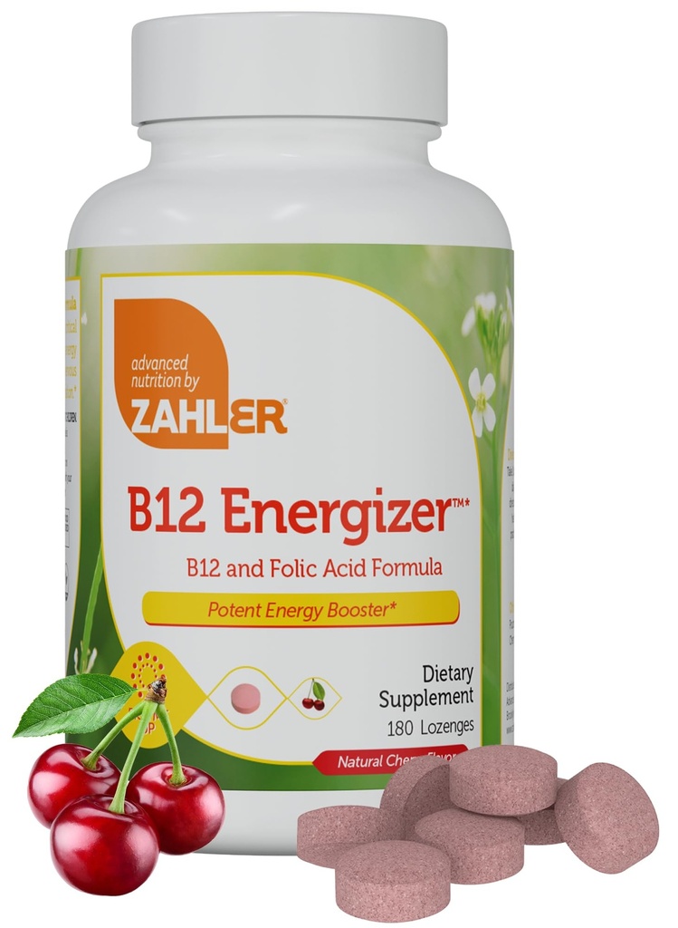 Zahler Energizer Vitamin B12-5000 mcg Vitamin B12 - Natural Cherry Flavor Dissolvable Lozenges - Kosher Gluten Free Non-GMO B12 Vitamins 5000 mcg, Energy Boost, Made in USA (180 Count)