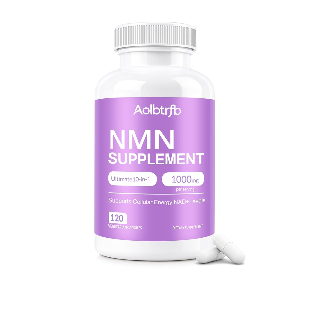NMN Supplement - 10-in-1 with Nicotinamide Mononucleotide, Resveratrol, TMG & Quercetin & Glutathione, NAD+ Supplement Precursor, for Healthy Cellular, Aging, Energy, 120 Vegan Non-GMO Capsules