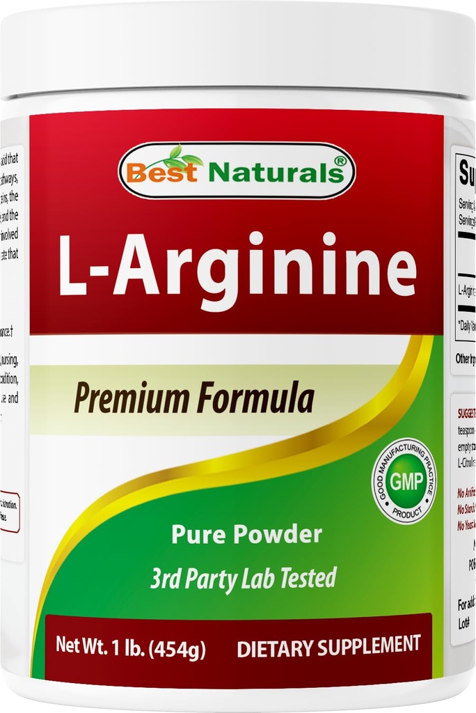 Best Naturals L-Arginine Powder 1 Pound - Pure Pharmaceutical Grade Free Form - Best Amino Acid Arginine Supplements for Women & Man - Promotes Circulation and Supports Cardiovascular Health