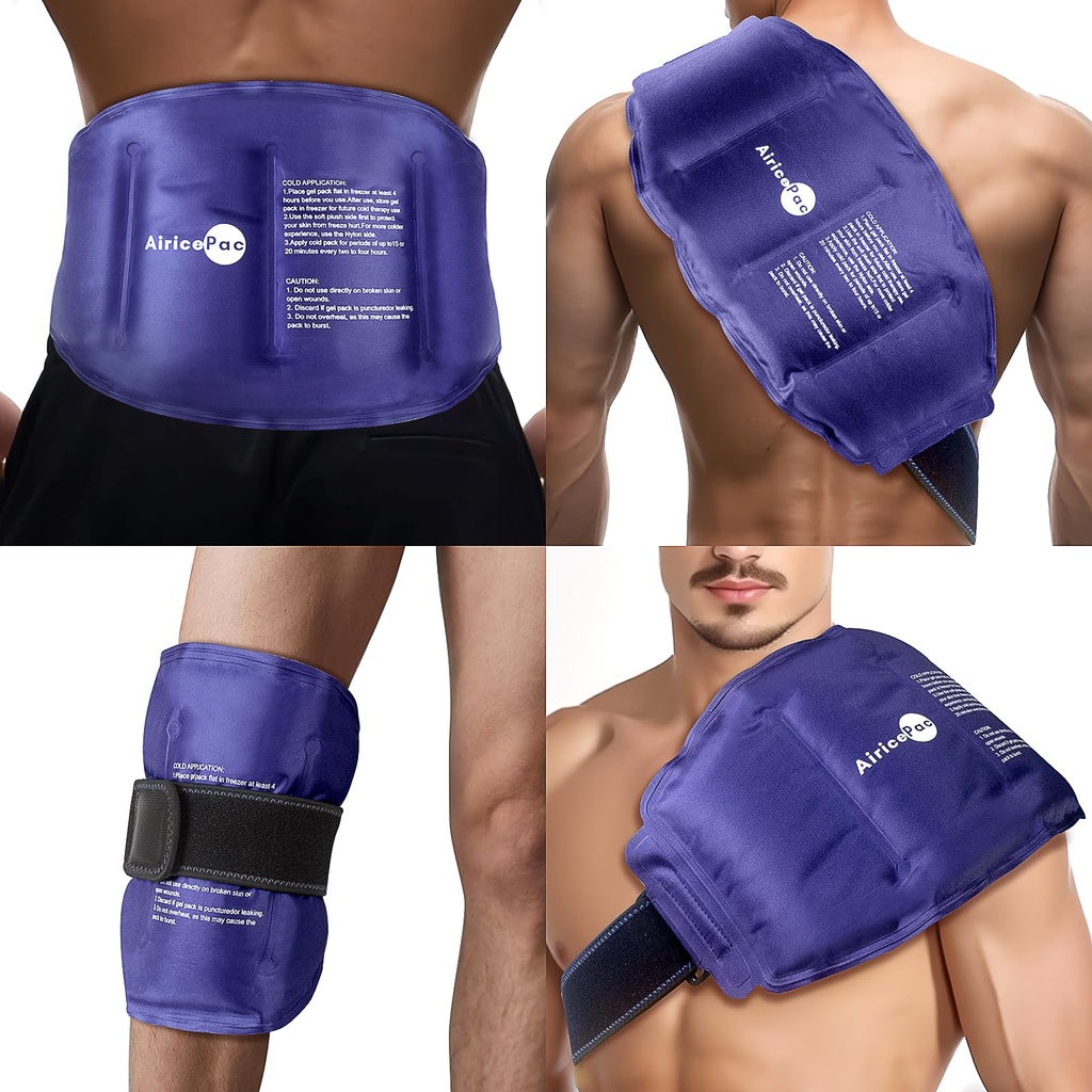 AiricePac 16 × 9" Large Ice Pack for Injuries Reusable Gel for Lower Back, Shoulder, Knee, Elbow, Hip, Leg, Soft Flexible Cold Compress for Pain Relief