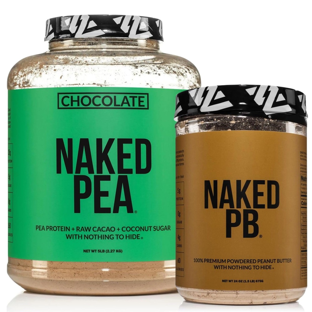 NAKED Chocolate Pea Protein Isolate 5LB Bulk PB Powdered Peanut Butter 1.5LB (45 Servings) – Plant-Based; Vegan; Non-GMO; Gluten Free; Soy Free; Lactose Free