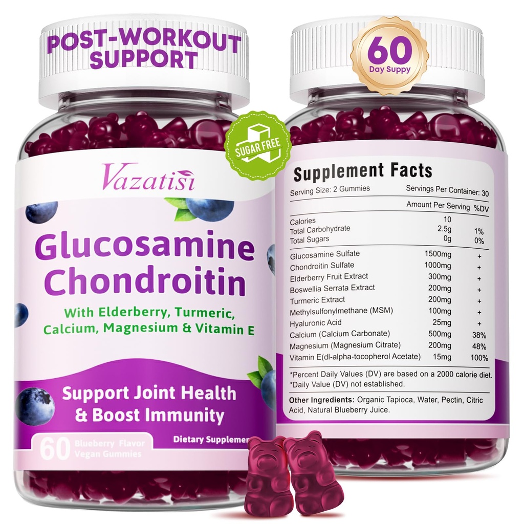 2 Pack Glucosamine Chondroitin Gummies - Glucosamine Chondroitin with MSM, Elderberry, Turmeric, Joint Support Supplement for Adults, Men & Women - Blueberry Flavor, 120 Cts