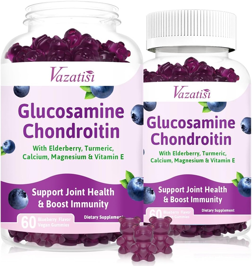 2 pakkaus Glukosamiini Chondroitin Gummies - Glukosamiini Chondroitin MSM, Elderberry, Turmeeric, Joint Support Supplement for Aikuinen, Miehet & Naiset - Mustikka maku, 120 Cts
