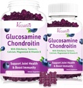 2 Pack Glucosamine Chondroitin Gumies - Glucosamine Chondroitin MSM-mel, Elderberry, Turmeric, Joint Support Supplement for Felnőttek, Férfiak és nők - Blueberry Flavor, 120 Cts