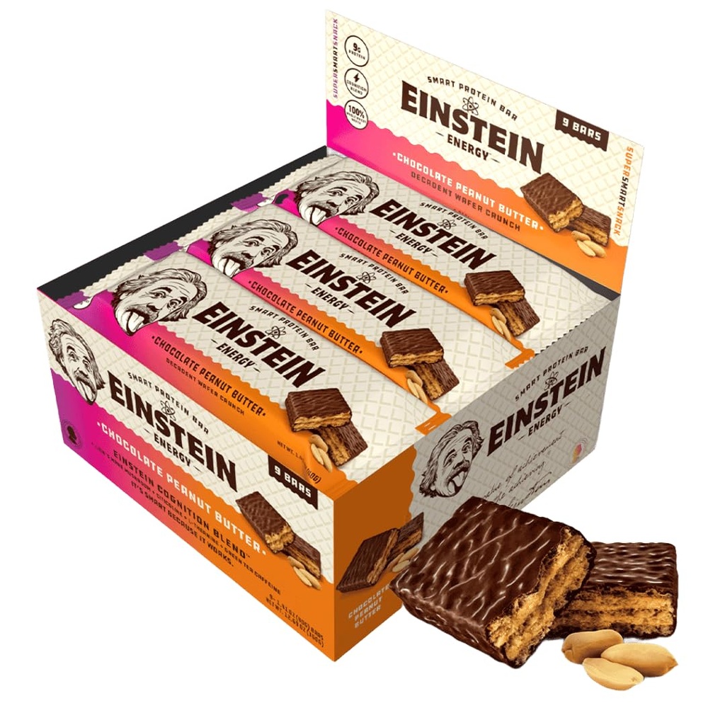 Einstein Energy Wafer Protein Bars - Chocolate Peanut Butter - Low Sugar High Protein Bars - Protein Peanut Butter Bar - Gourmet Protein Bar - Ideal Snack for Energy and Satiety - 9 Count