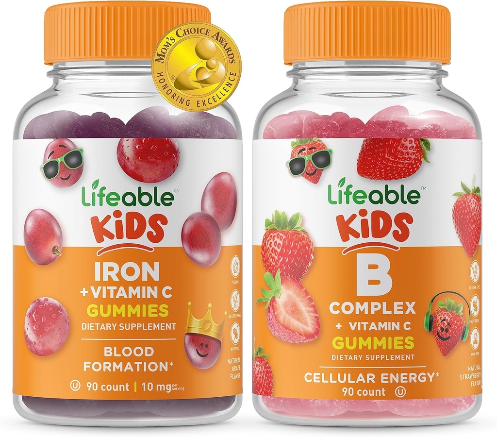 Livlig jern og vitamin C Kids + B komplekse barn, Gummies Bundle - Great Tasting, Vitamin Supplement, Glutenfri, GMO Gratis, Chewable Gummy