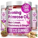 FloraBliss 120 Evening Primrose Oil Gummies | 1500mg | with Black Cohosh, Chasteberry, Ginger Extract for Daily Women's Wellness Support | Vegan, Non-GMO, Sugar-Free