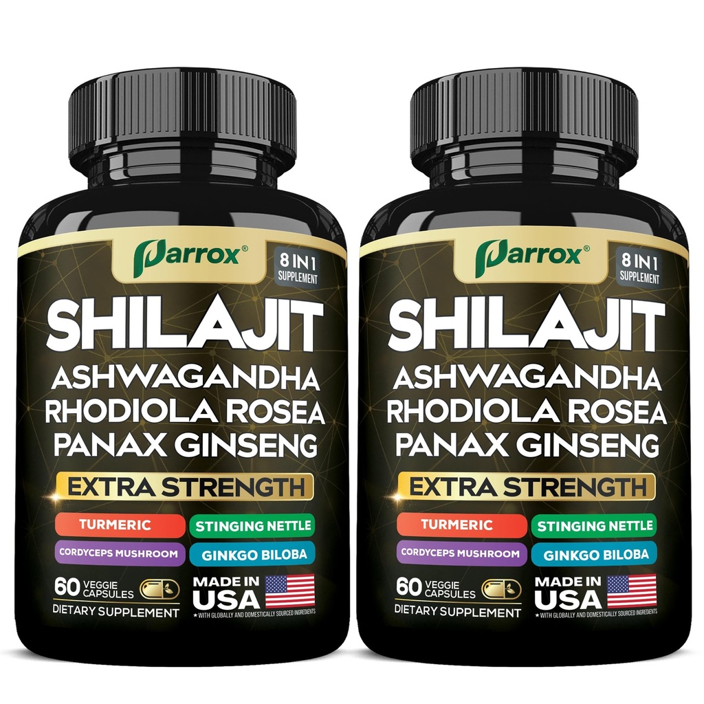 Shilajit Supplement, Panax Ginseng, Ashwagandha, Rhodiola Rosea, Cordyceps Mushroom, Stinging Nettle, Turmeric, Gingko Biloba – Pure Shilajit All In One Supplements for Men and Women (120 Caps)