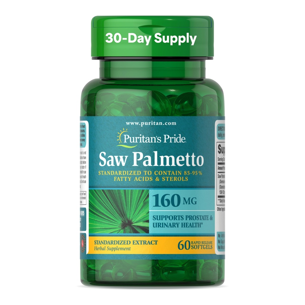 Puritan's Pride Saw Palmetto Extract 160mg, Traditional Herbal Dietary Supplement For Mens Prostate and Urinary Health Support, 60 Rapid Release Capsules