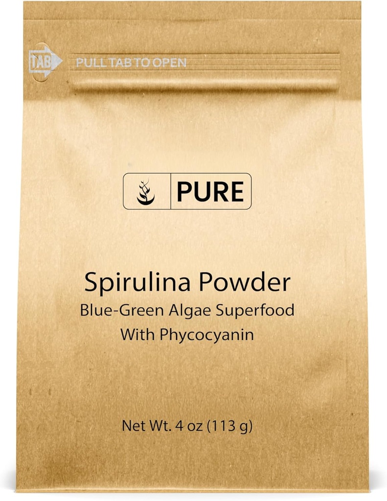 PURE ОРИГИНАЛНИ СУРОВИНИ Spirulina Powder (4 oz) Green Algae Superfood with Phycyanin