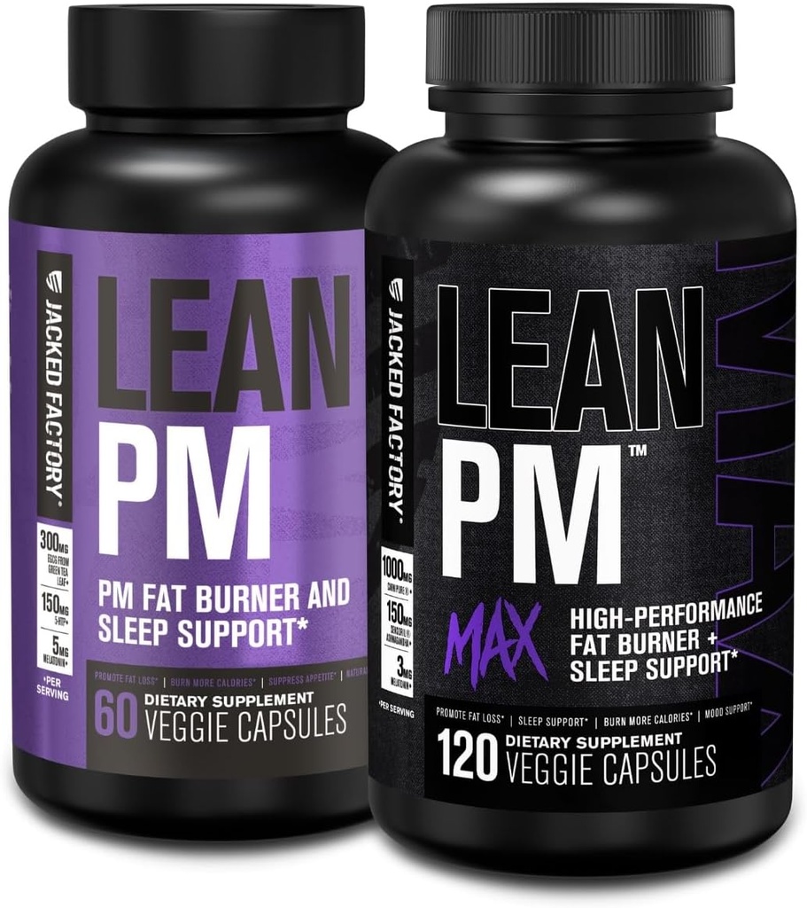 Jacked Factory Lean PM & Lean PM Max Night Time Fat Burner, Sleep Aid Supplement, & Appetite Supresant pre mužov a ženy (180 kapsúl)