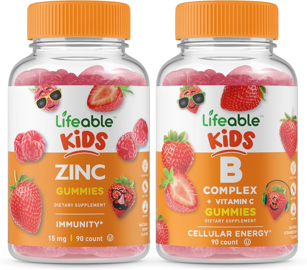 Lifeable çinko Kids + B Complex Kids, Gummies Sche - Great Tasting, Vitamin Supplement, Gluten Free, GMO Free, Chewable Gummy Gummy